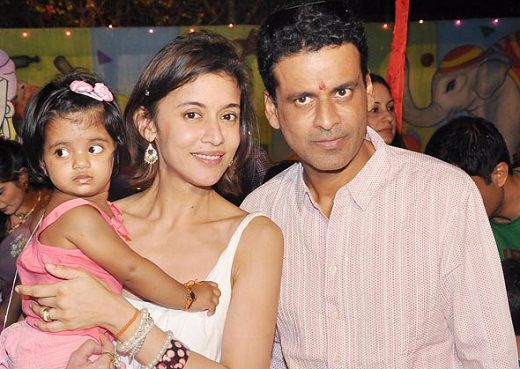 Manoj Bajpai with his wife and daughter