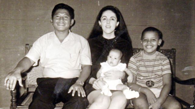 Barack Obama with his mother Ann Dunham and step father Lolo Soetoro