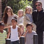 Brad Pitt with his wife and children