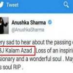 Anushka Sharma tweet on APJ Abdul Kalam