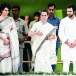 Sonia Gandhi with her son Rahul Gandhi and daughter Priyanka Gandhi