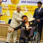 Manoj Kumar receiving Dada Saheb Falke Award from President