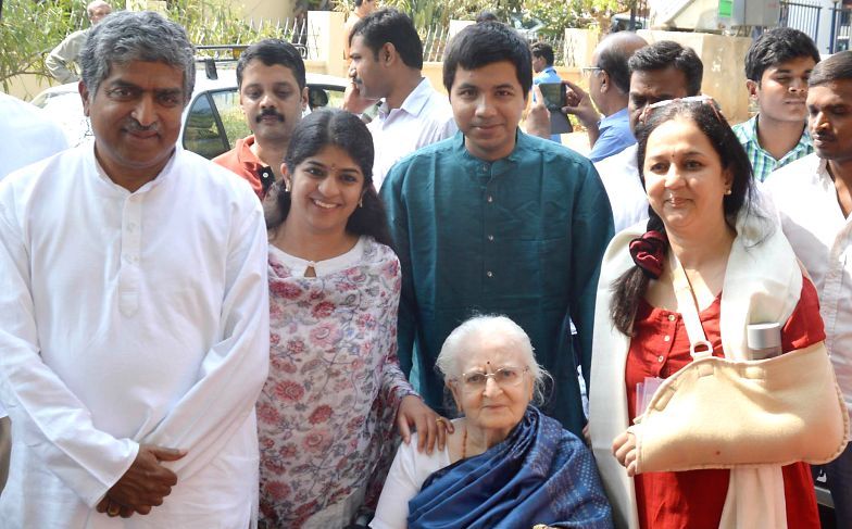 Nandan Nilekani with his mother, wife, daughter and son-in-law