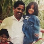 Meghana Lokesh with her father and brother (Childhood Picture)