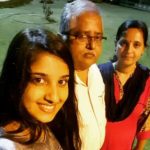 Meghana Lokesh with her grandfather and mother