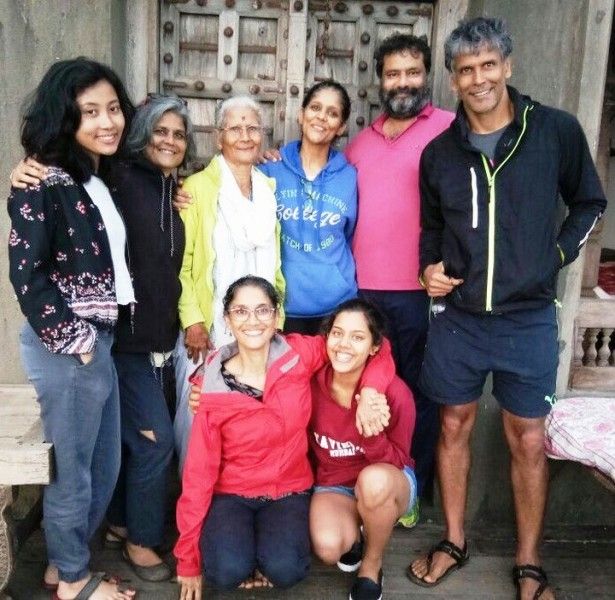 Milind Soman with Ankita Konwar and his family