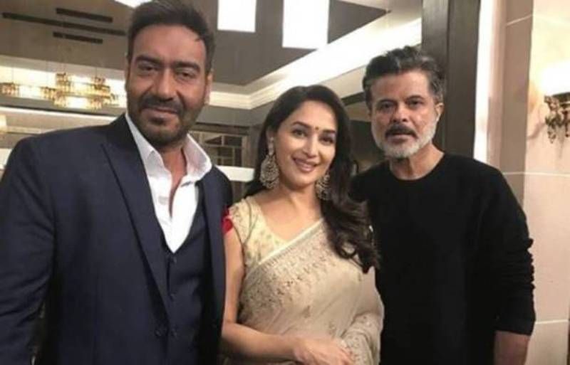 Anil Kapoor With Madhuri And Ajay At The Sets Of Total Dhamaal