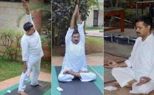 Arvind Kejriwal doing Yoga