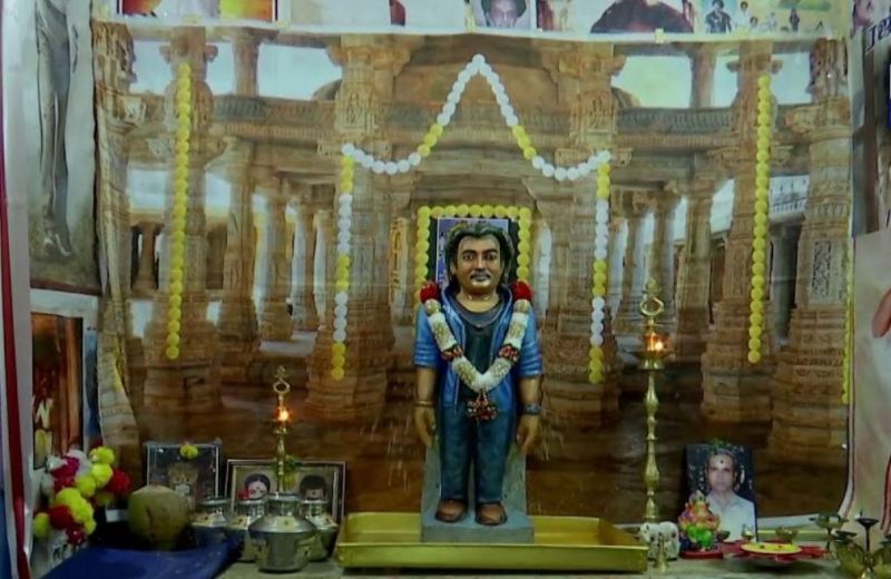 The temple of Rajinikanth built by Karthi, a fan of Rajinikanth, at his house in Madurai, Tamil Nadu
