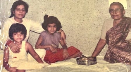 A childhood picture of Priyanka Chopra with her mother and grandmother