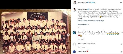 An Instagram post of Sharman Joshi about his school and classmates