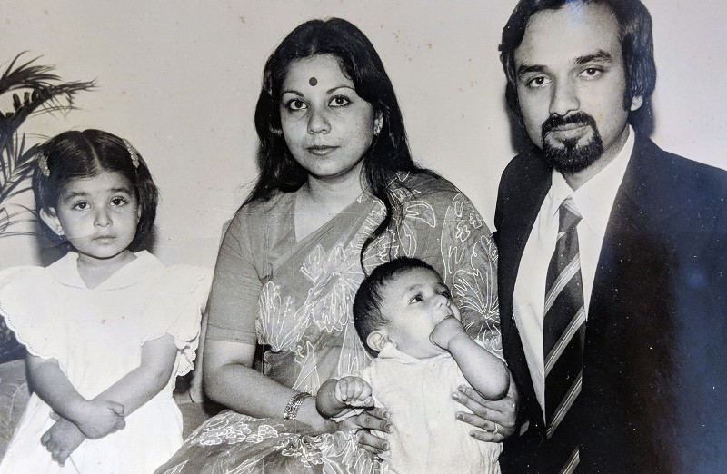 Childhood picture of Vir Das (in his mother's lap) with his family in 1979 in India