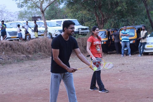 Vijay playing badminton