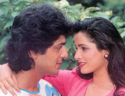 A still of Chunky Panday and Neelam Kothari from the film 'Aag Hi Aag' (1987)
