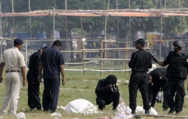 An ATS team screening the crime scene after Bodh Gaya, Patna, blasts