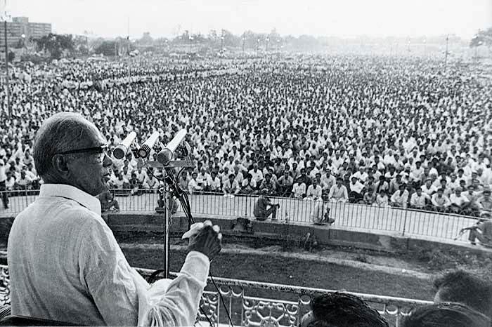 A politician while addressing a rally during the JP Movement in 1970s