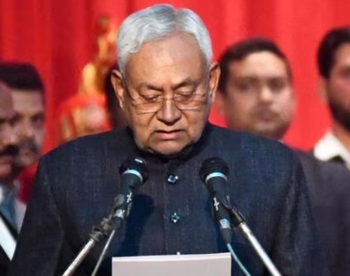 Nitish Kumar while swearing as the Chief Minister of Bihar in 2024
