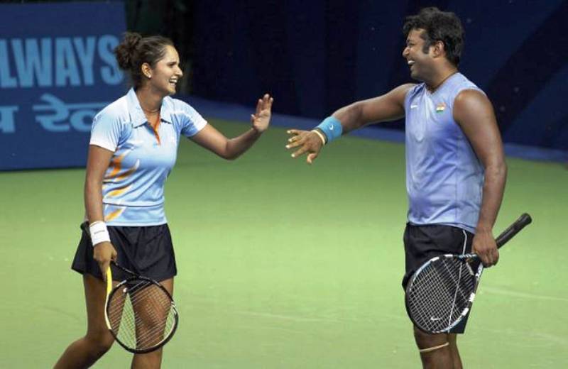 Sania Mirza With Leander Paes