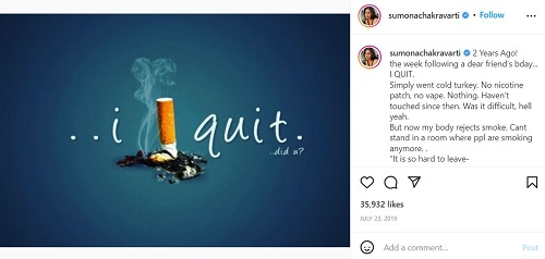 Sumona Chakravarti's Instagram post about smoking