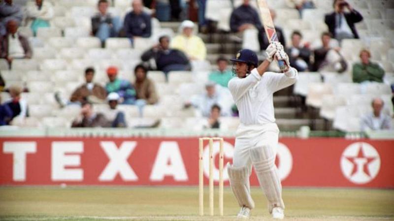 Sachin Tendulkar playing a shot in the inning of his first test hundred