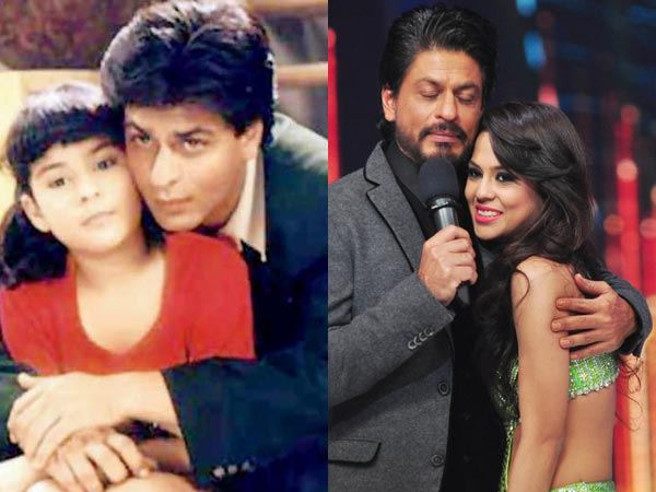 A collage of Sana Saeed with Shah Rukh Khan in 1998 and 2015