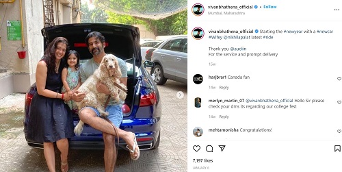 Vivan Bhatena's Instagram post about his car 
