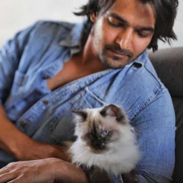 Harshvardhan with his pet cat