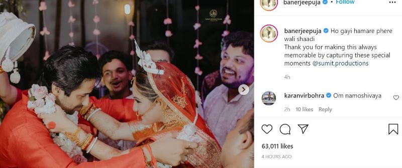 Pooja Bose Instagrammed a picture of her marriage