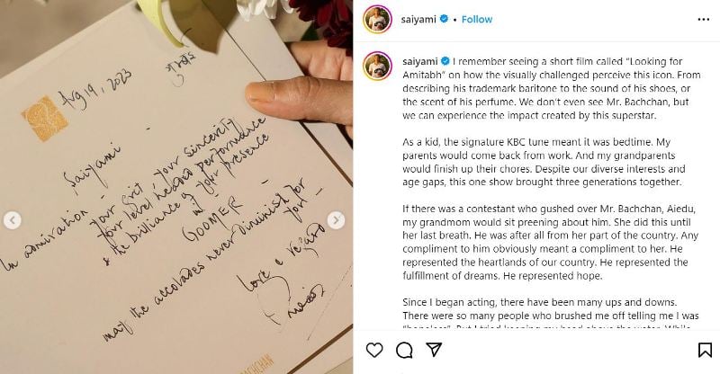 A snip of Saiyami Kher's Instagram post