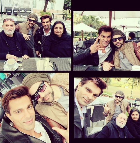 A collage of Karan Singh Grover with his parents