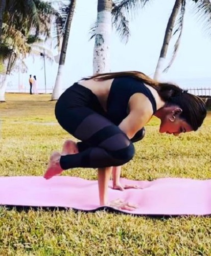 Sherlyn Chopra doing Yoga