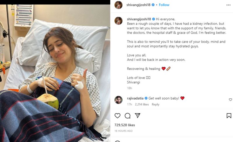Shivangi Joshi's Instagram post about her kidney infection