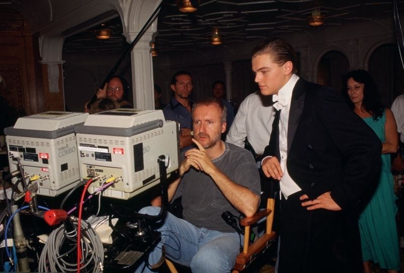 Leonardo DiCaprio and James Cameron on the Set of Titanic