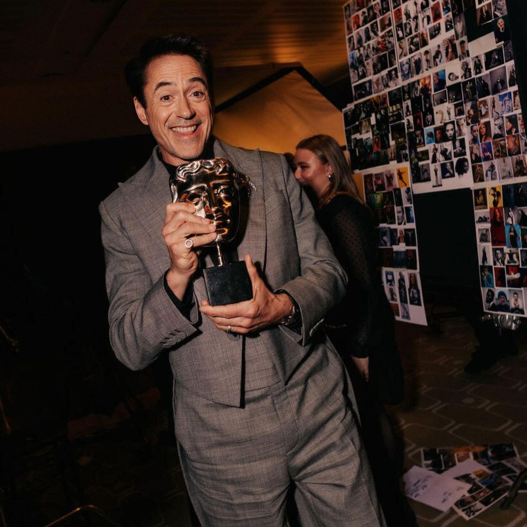 Robert Downey Jr. with the Best Actor in a Supporting Role award at the 77th BAFTAs