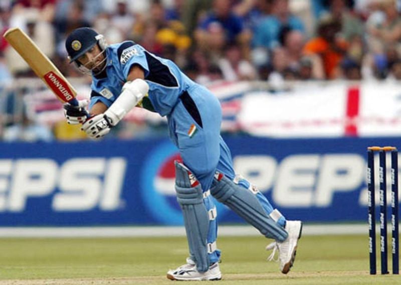 Dravid playing towards on-side in a World Cup match against England on 26 February 2003