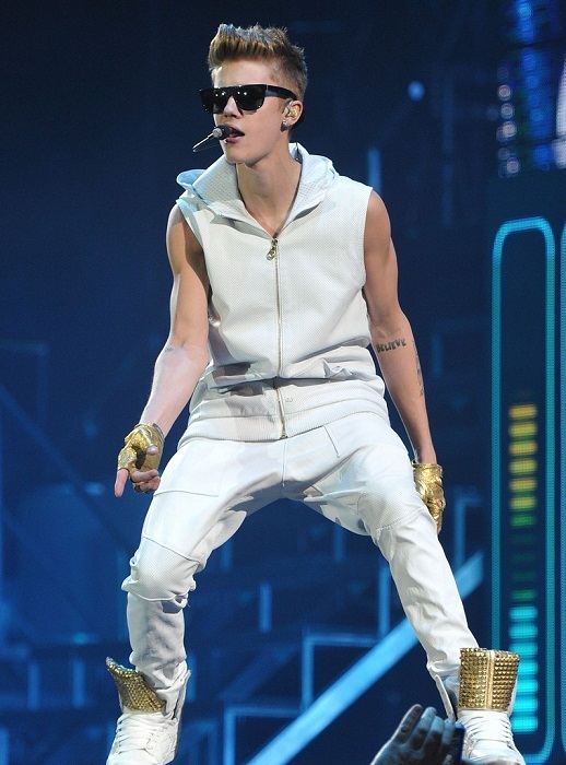 Justin Bieber performing at a concert