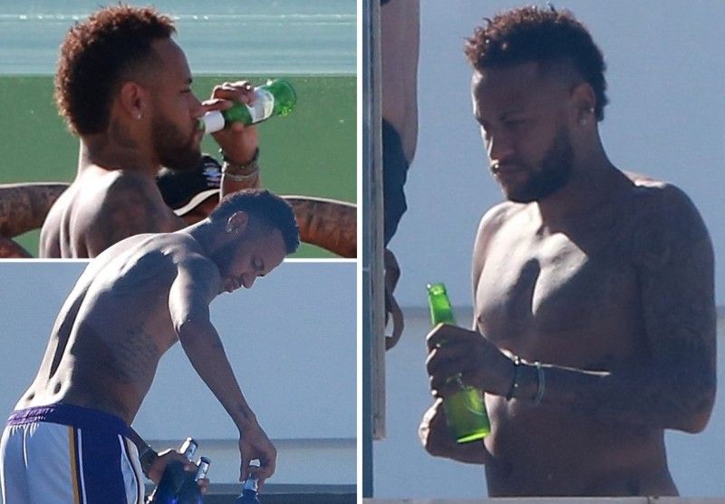 A few photos of Neymar drinking beer
