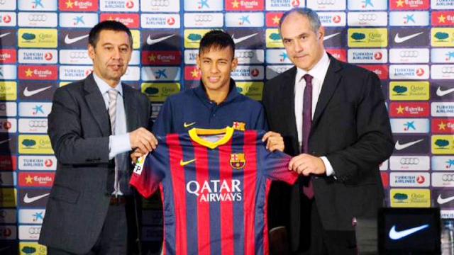 Neymar during his signing with FC Barcelona