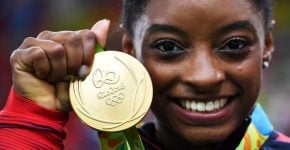 Simone Biles with her first Olympic Gold