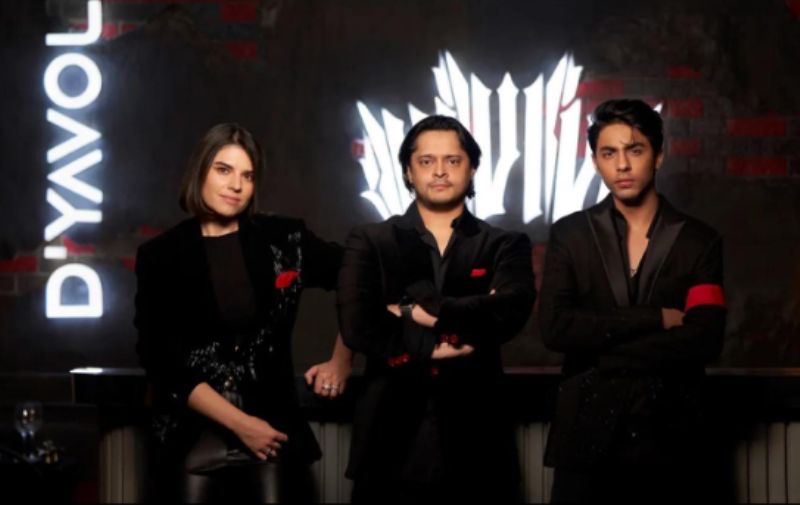 Aryan Khan with his business partners Leti Blagoeva and Bunty Singh while announcing the launch of D’YAVOL