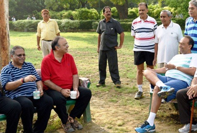 Arun Jaitley with his friends in Lodhi Garden, New Delhi