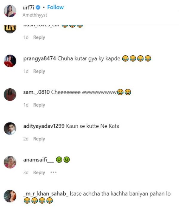 Comments on Urfi's Instagram posts