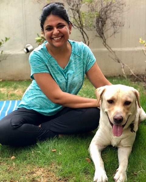 Richa Anirudh with her pet dog