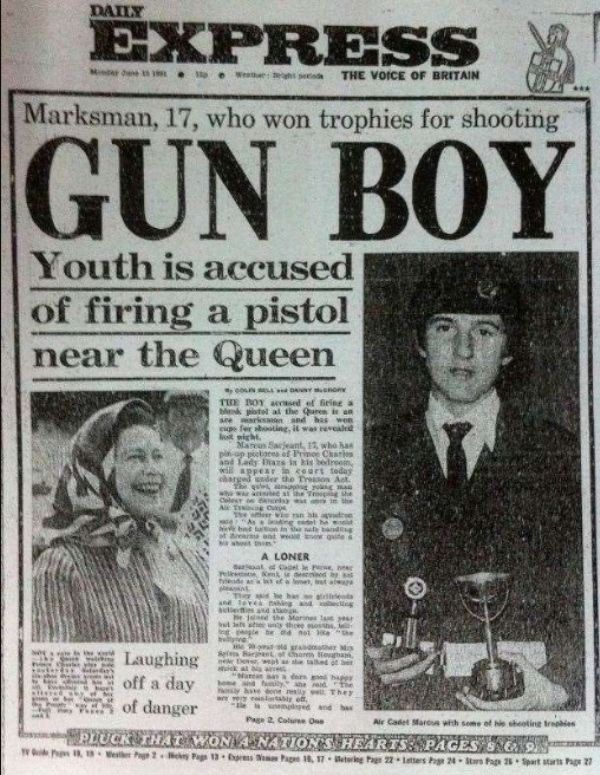 A picture of the newspaper in which the news of Marcus Sarjeant shooting at the Queen was published
