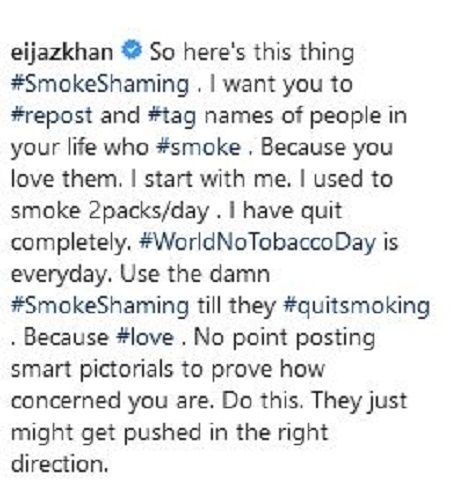 Eijaz Khan's Post On Smoking