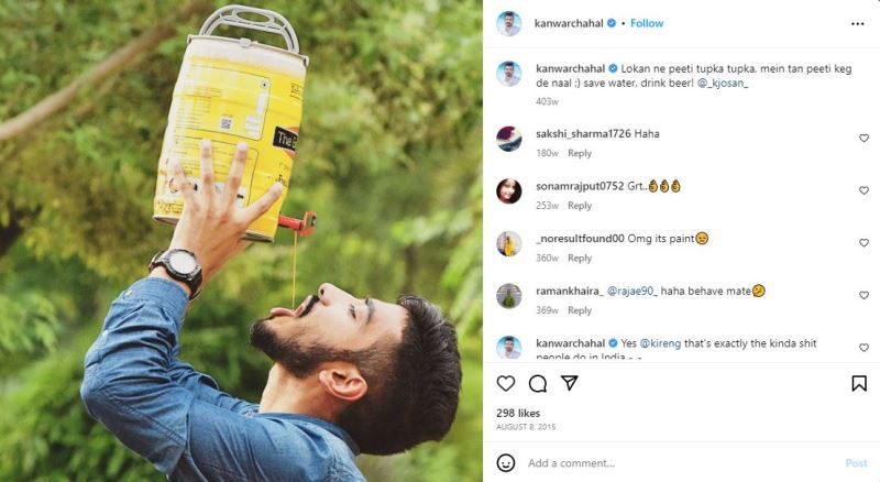 Kanwar Chahal's Instagram post about drinking beer
