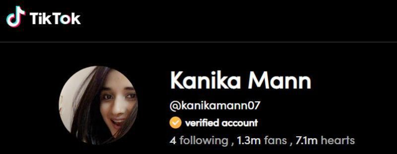 Kanika Mann's Tik Tok Profile
