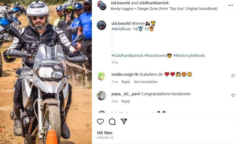 Siddhant Karnick’s Instagram post about winning the Wild River competition in 2018 