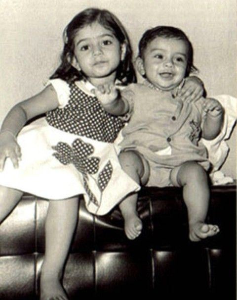 A childhood photo of Ameesha Patel and her brother