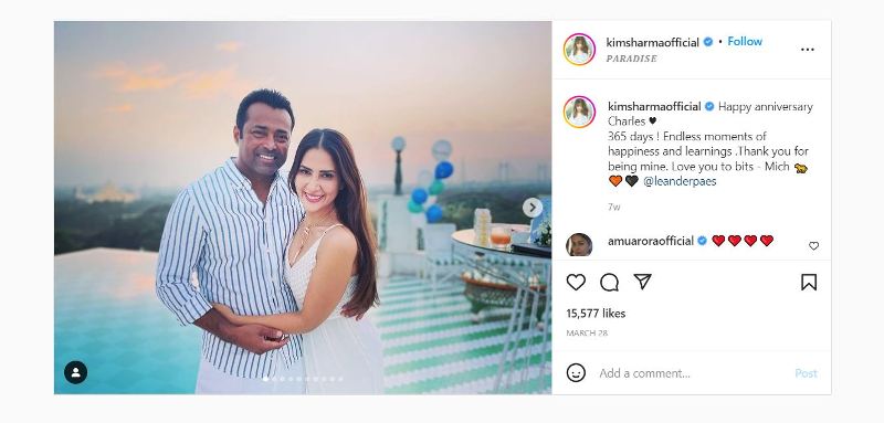 Kim Sharma' announcement of her relationship with Leander Paes on Instagram